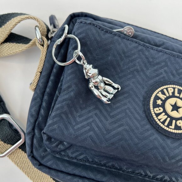 Kipling Crossbody Bags in Blue and Tan with Signature Charm - Picture 8 of 9